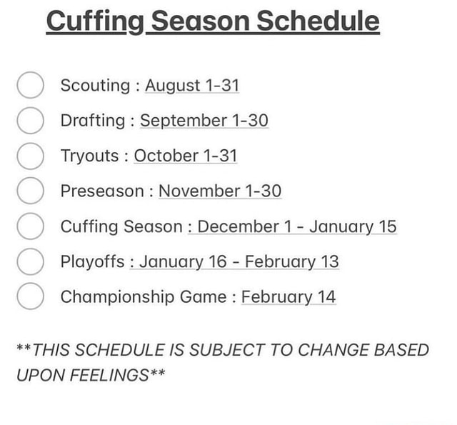 Cuffing Season Calendar